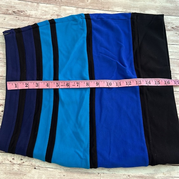 Express Multicolor Blue Striped High Waisted Knit Mini Pencil Skirt - Picture 7 of 8
